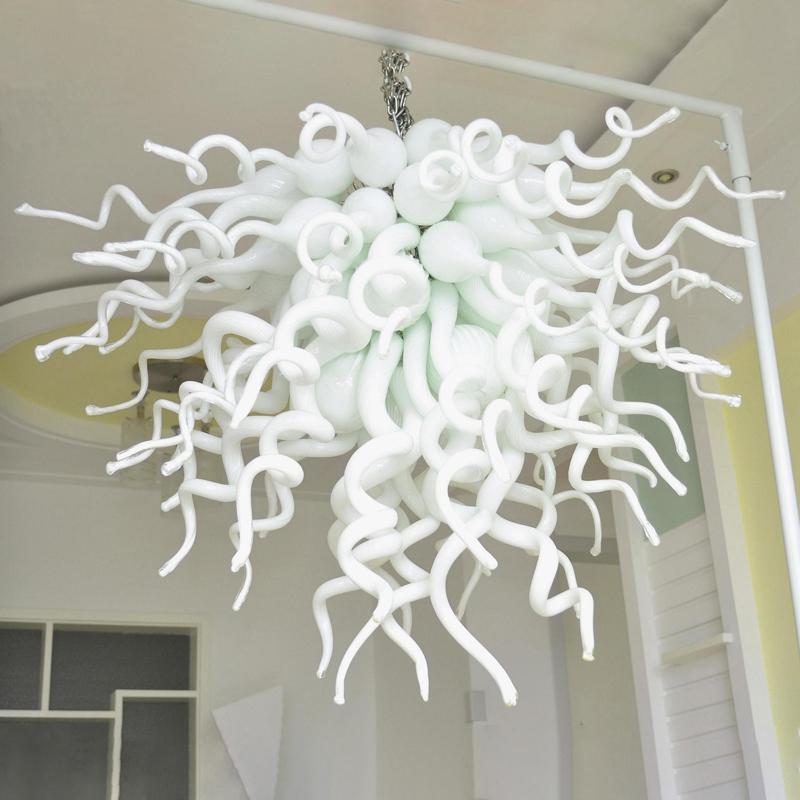 

Milk White Flower Art Glass Chandelier Lighting Store Decor LED Bulbs 100% Hand Blown Glass Chandelier Light Fixtures Free Shipping