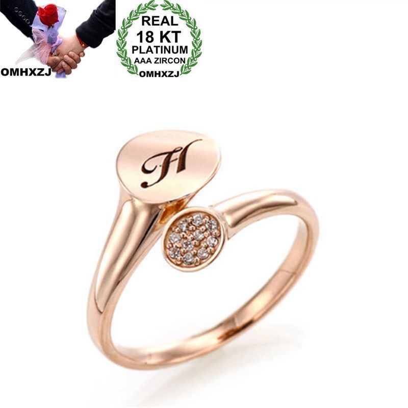 

OMHXZJ Wholesale European Fashion Woman Man Party Wedding Gift H White Zircon 18KT Rose Gold Open Ring RR568