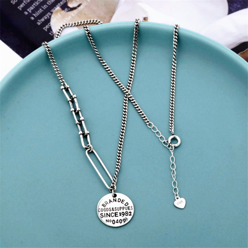 Korean Style Punk Vintage Style Large Big Pendant Necklaces Round Letters Numbers Tibetan Silver Necklaces Gift To Girlfriend