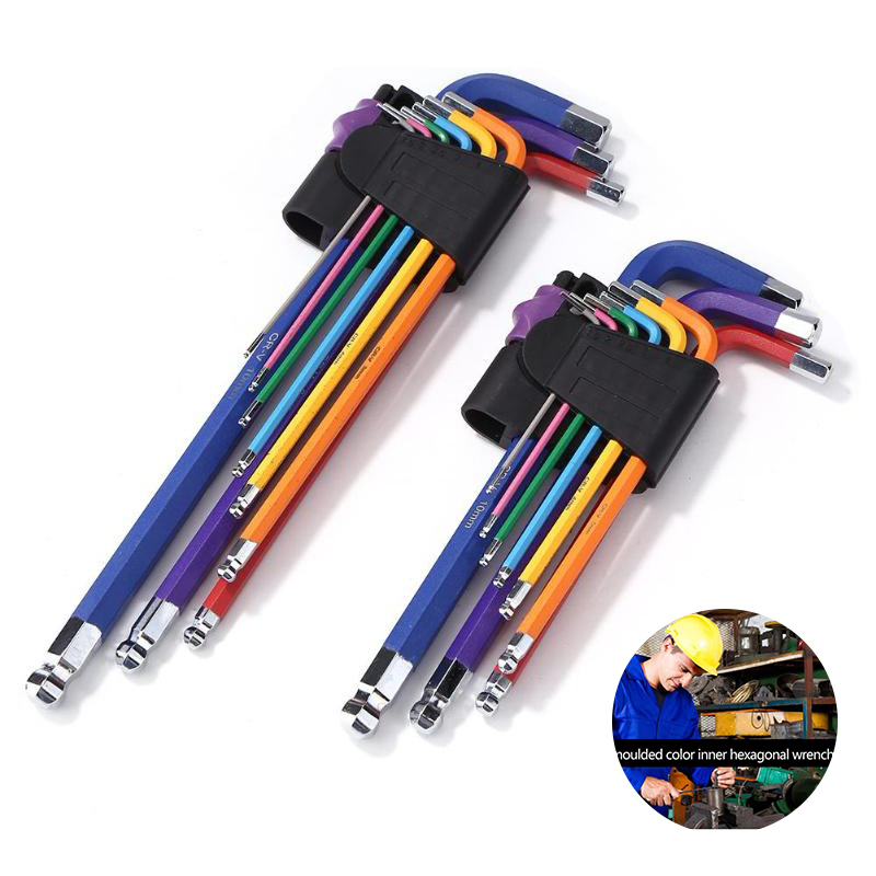 

9Pcs 1.5mm-10mm Color Coded Ball-End Hex Allen Key L Wrench Set Torque Long Metric With Sleeve Hand Tools Bicycle Accessories