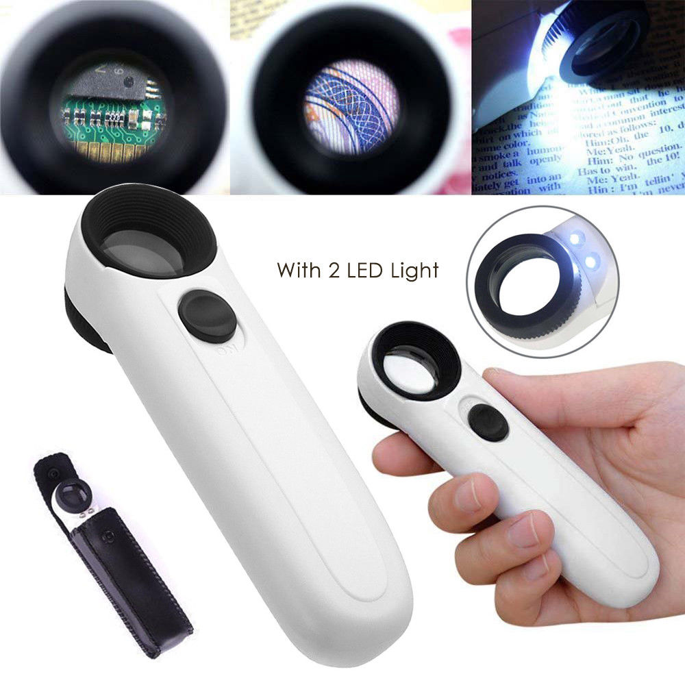 

40X Magnifying Magnifier Glass Jeweler Eye Jewelry Loupe Loop Hand Held Magnifying Glass With 2 LED Light