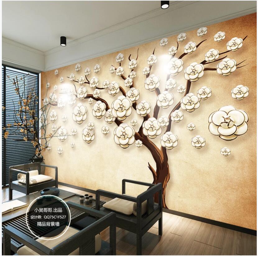 

WDBH 3d wallpaer custom photo Relief flowers fortune tree tv background 3d wall murals wallpaper for walls 3 d room home decor, Non-woven wallpaper