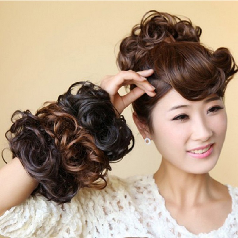 

Women Tiara Satin Curly Messy Wavy Hair Bun Extension Elastic Hair Tie Hairpiece Wig Bands Fashion Scrunchie S1954