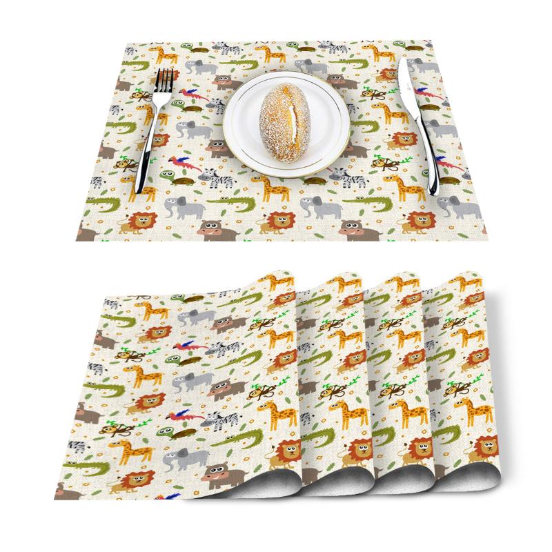 

4/6 Pcs Placemat Table Mat Africa Elephant For Tables Heat-insulation Linen Cotton Kitchen Dining Pads Placemats Set