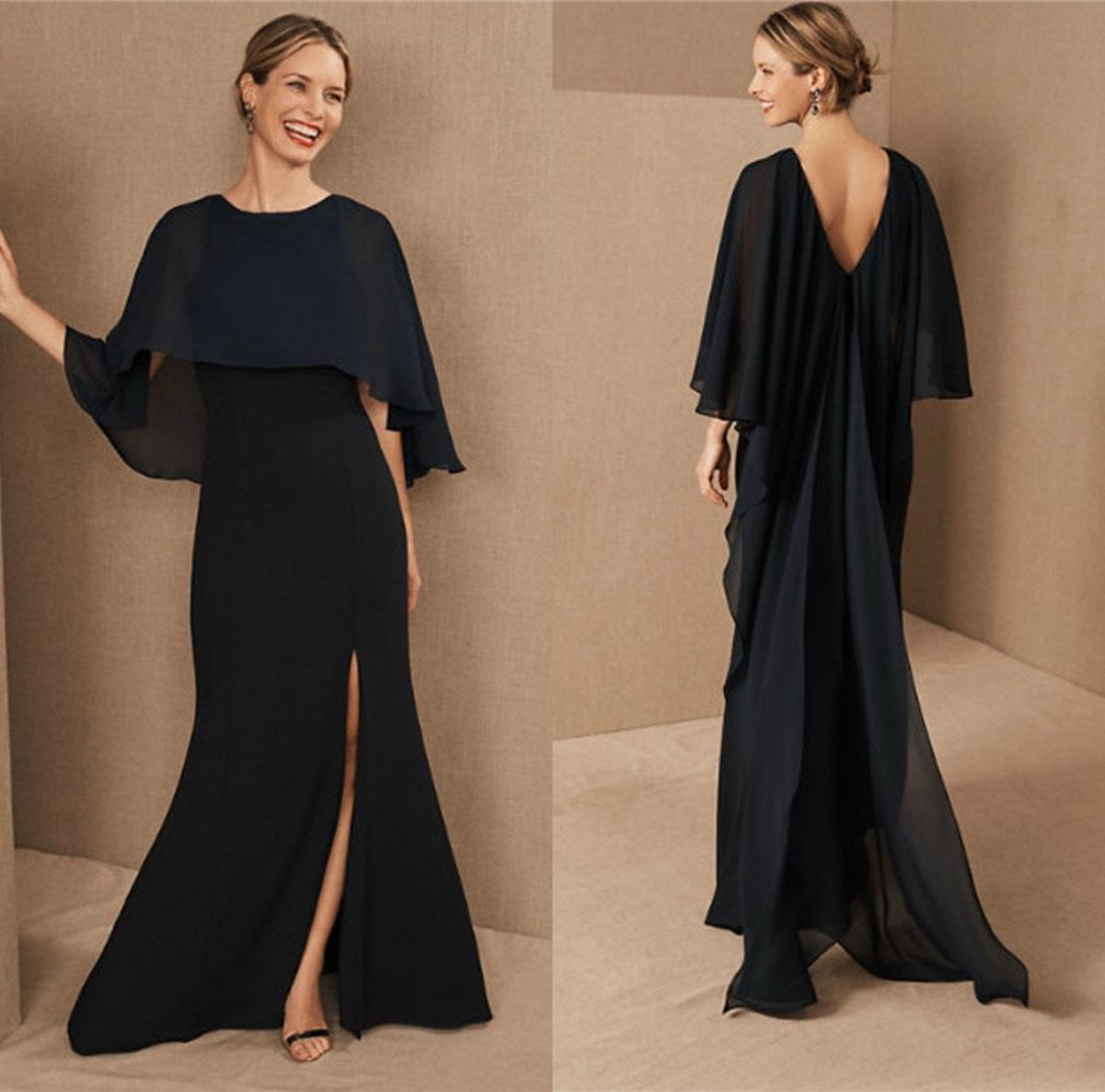 Été en mousseline de soie mère de la mariée Robes Jewel cou mancherons fendus mère Robes de soirée Taille Plus Robe de mariée formelle