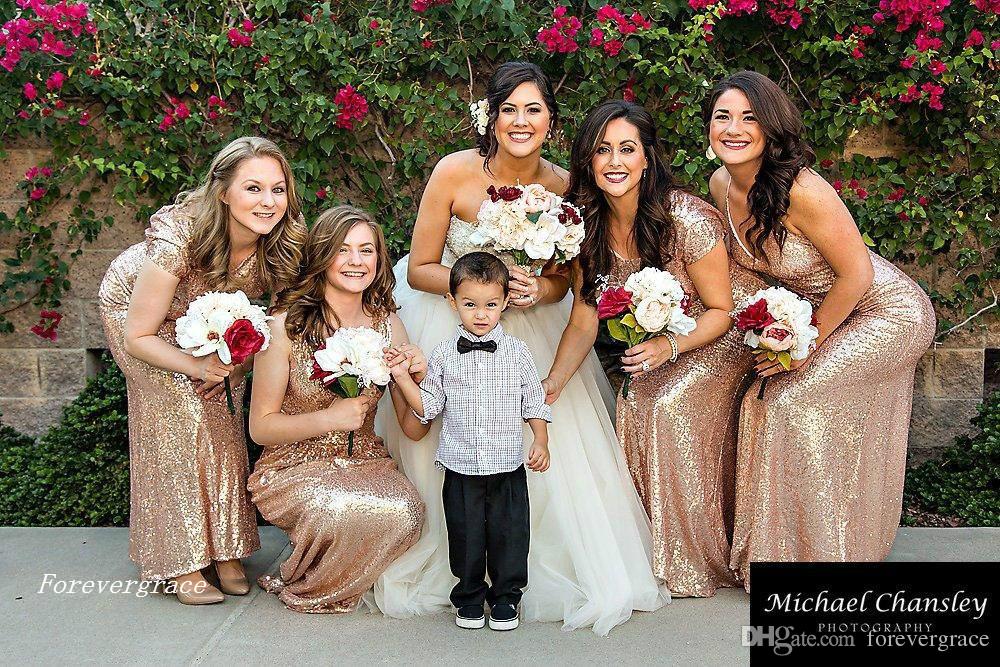 

2019 Cheap Hot Sale Gold Sequins Bridesmaid Dress Wedding Ceremony High Quality Long Formal Maid of Honor Gown Plus Size Custom Made
