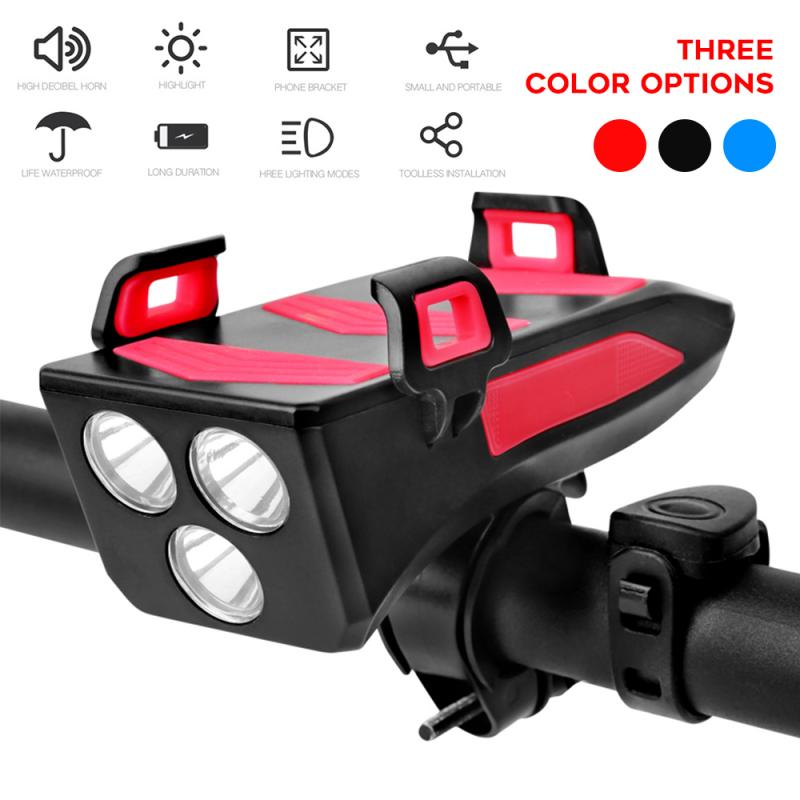 

Bike Light Bike Multifunction 4 IN 1 Horn Phone Holder Power Bank Bicycle Front Lamp USB Rechargeable light