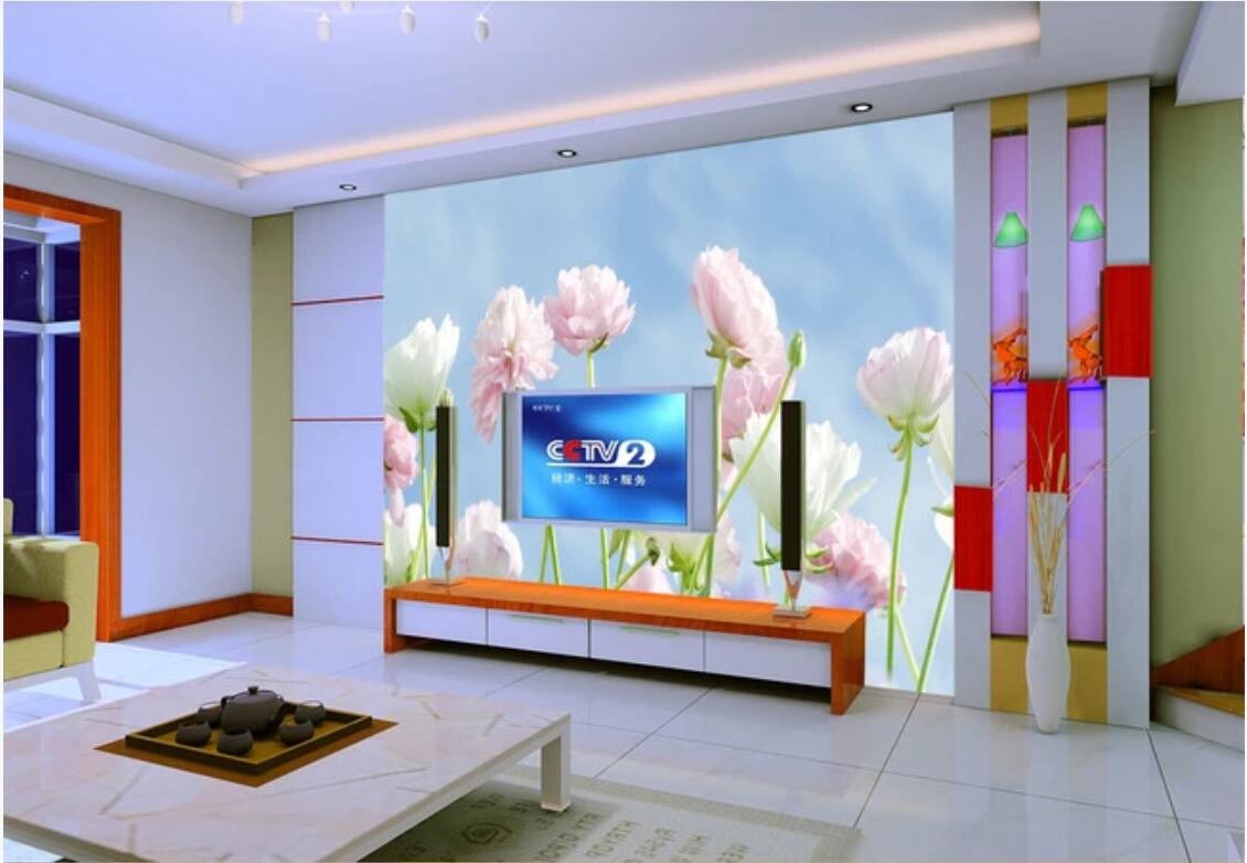 

3d room wallpaper custom photo mural Romantic pink flower is contemporary and contracted rural wind TV setting wall wallpaper for walls 3 d, Non-woven fabric