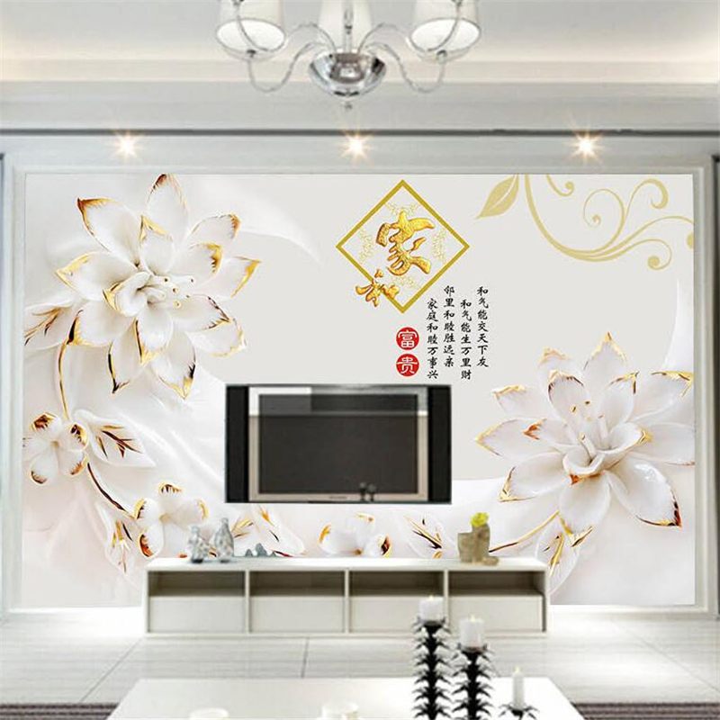 

mural Custom Photo Wallpaper 3D White Fashion Embossed Flower Living Room Hotel TV Background wall papel de parede 3d wallpaper, As pic