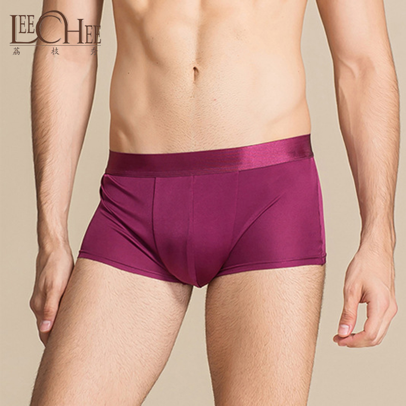 LEECHEE BSY1071 Silk Men&#039;s High-grade Silk Flat Angle Underwear Comfortable, Air-permeable, Sexy Large Size Mid-waist Silk Underwear-image-437831243