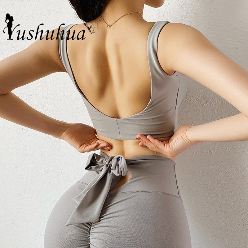 

backless Sports Bra for Women Gym Quick Dry Fitness Top shockproof Vest style Yoga Bras Workout Training Sport Brassiere, Black