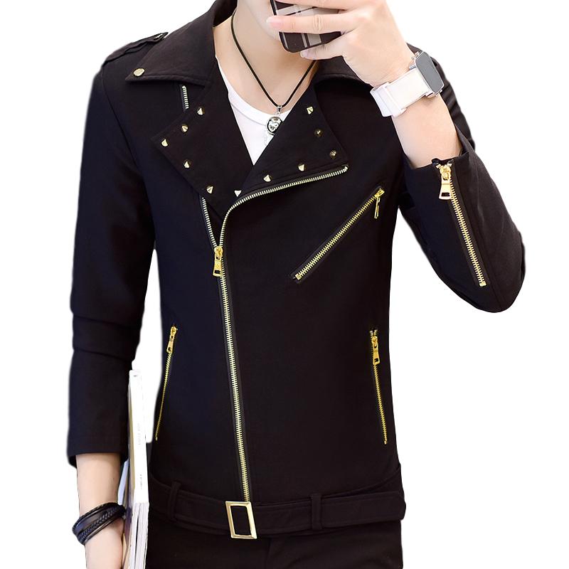 

Idopy Fashion Korean Style Mens Motorcycle Jacket Irregular Zipper Studded Zip Up Lapel Collar Rivet Punk Coat For Male, Black 1473