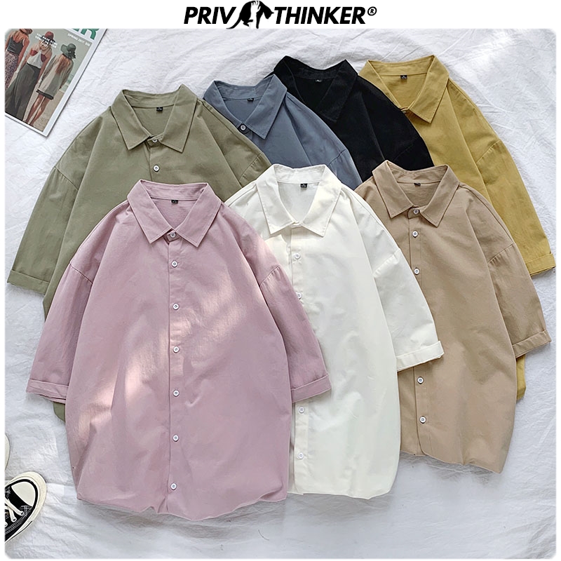 

Men Casual Summer Solid Shirts 2020 Men Colorful Short Sleeve Streetwear 100% Cotton Clothes Male Harajuku Shirts, Pink(asiansize)