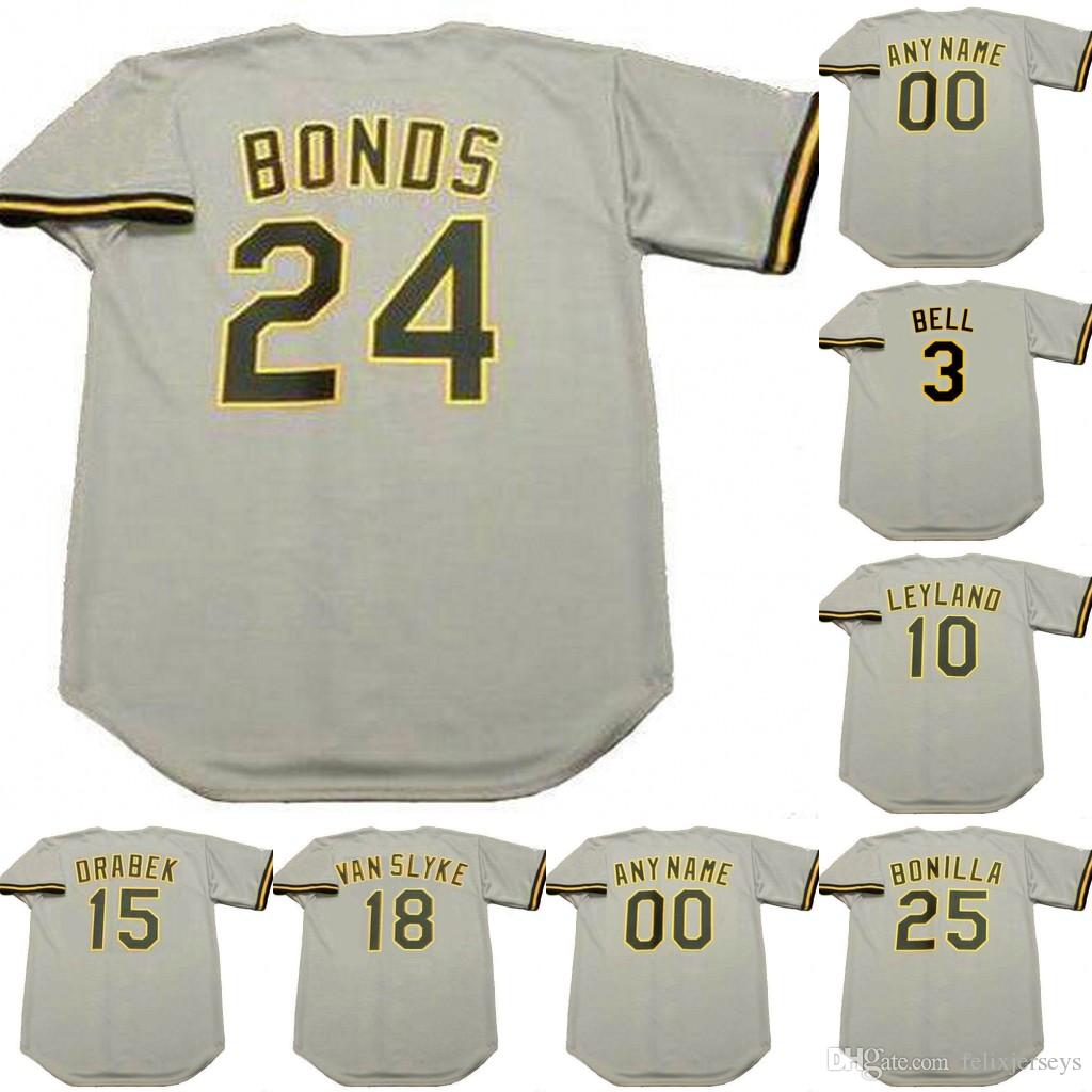 

3 JAY BELL 10 JIM LEYLAND 15 DOUG DRABEK 25 BOBBY BONILLA 24 BARRY BONDS 18 ANDY VAN SLYKE Baseball Jerseys