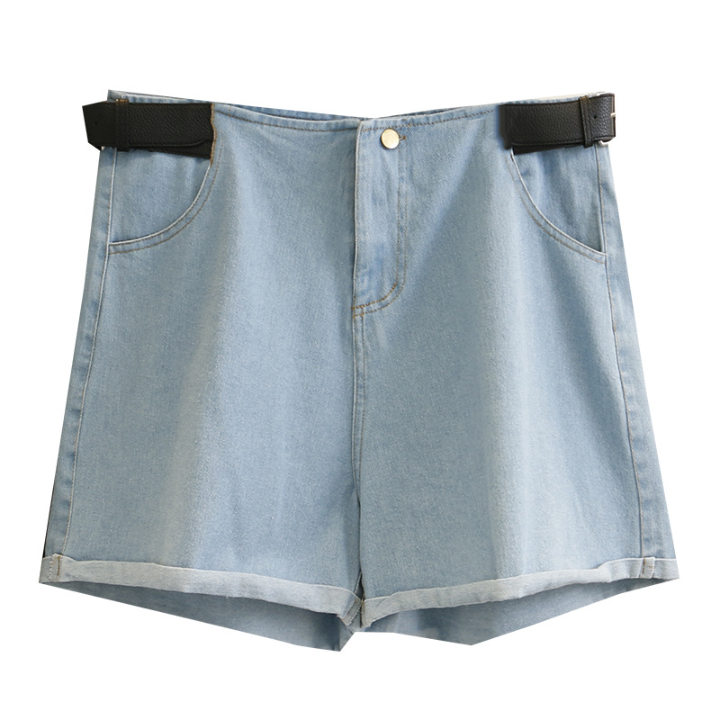 

Women Summer Jeans Lady Shorts Wide Leg Pants Female Blue Denim Trousers Belt Loose Fashion Plus Size Pantalones S6 9641, Deep blue