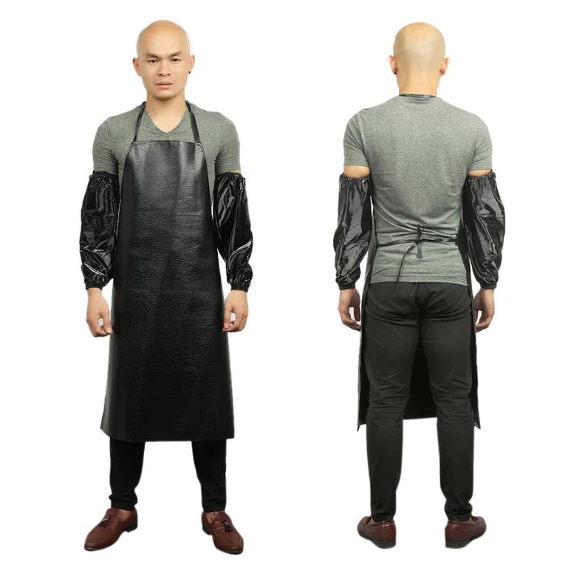 

Faux Leather Chef Apron Professional Waterproof Restaurant Aprons Cooking Apron Sleeveless + Cuff Unisex for Household Tools