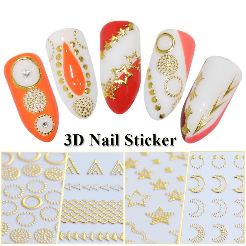 

1pcs Gold 3D Nail Art Decal Embossed Star Geometric Lines Strip Self Adhesive Transfer Stickers Manicure Decorations LADP325-348, Nude