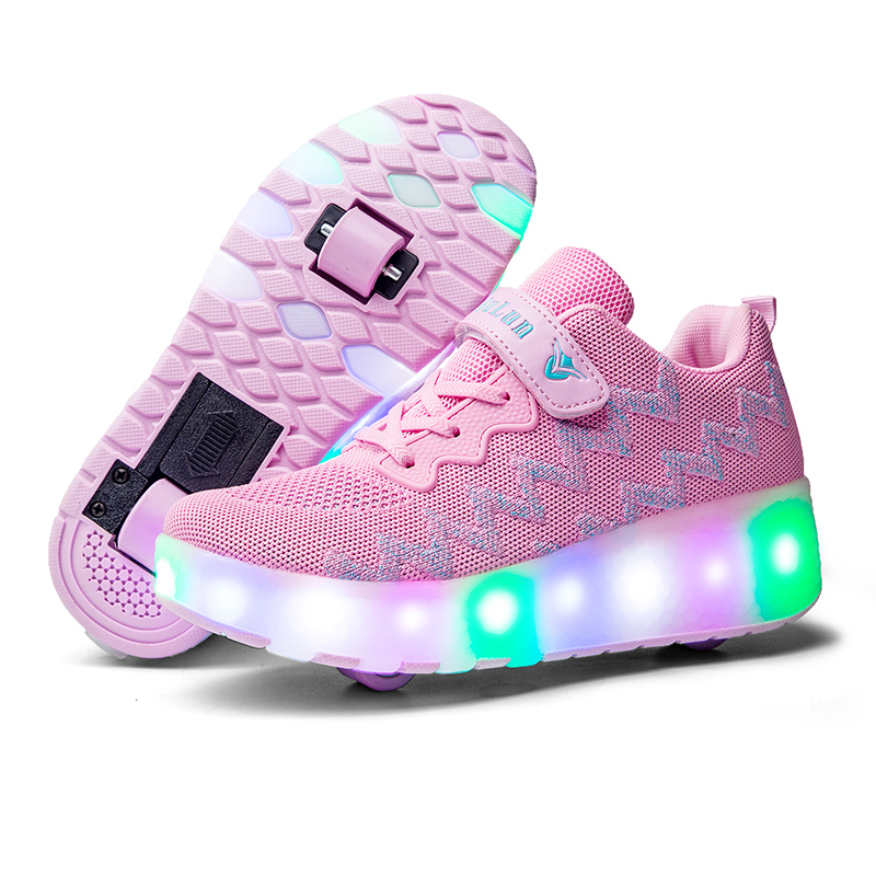 

RISRICH Kids LED light roller usb shoes for boys girl luminous light up skate sneakers with on wheels kids roller skates shoes, Black