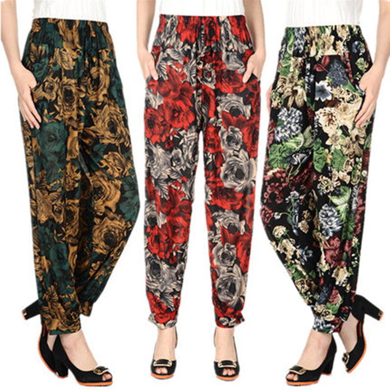 

2020 Summer Casual Pants Plus Size Bloomers Women Printing Wide Leg Pants Chiffon High Waist Nine Women's Clothing LZ533