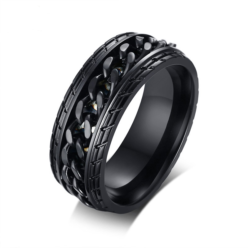 

High Quality Black Color Fashion Simple Men's Rings Stainless Steel Chain Ring Jewelry Gift for Men Boys J414