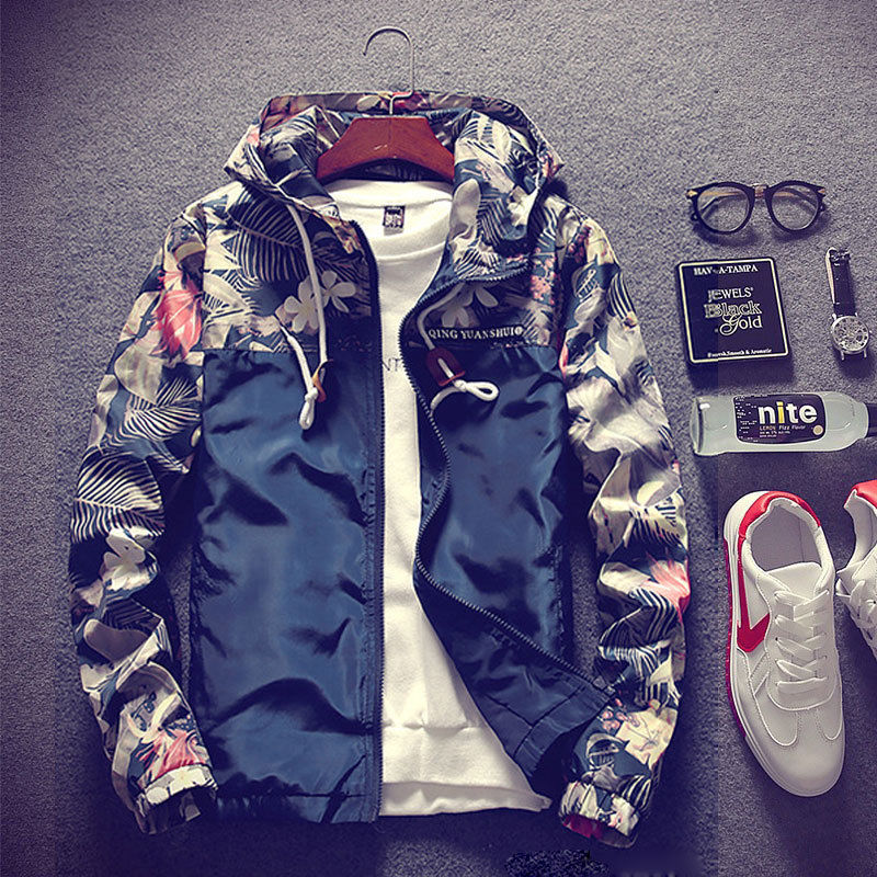 

Jaqueta Masculina Spring Autumn Bomber Jacket Men Casual Hooded Camo Jacket Men's Windbreaker, Navy blue