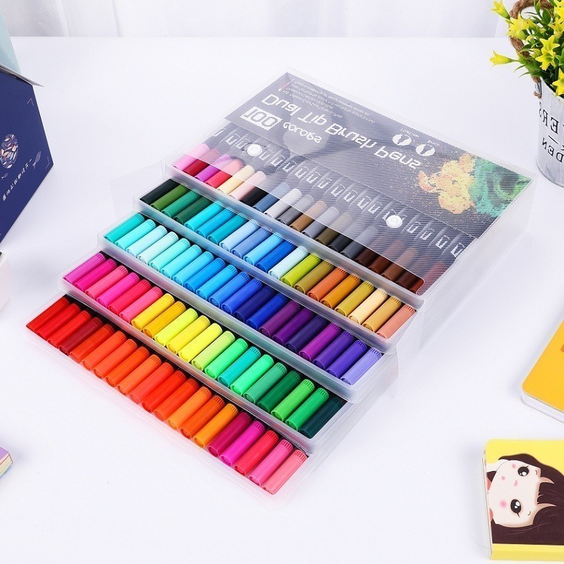 

12/18/24/36/48/72/100 Colors Fineliner Drawing Painting Watercolor Art Marker Pens Dual Tip Brush Pen School Supplies Stationery