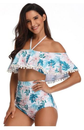 

Ladies Women Sexy bikini swimsuit high waist swimmings,wim wear lotus leaf side tie and split swimsuit female,swim wear flexible stylish