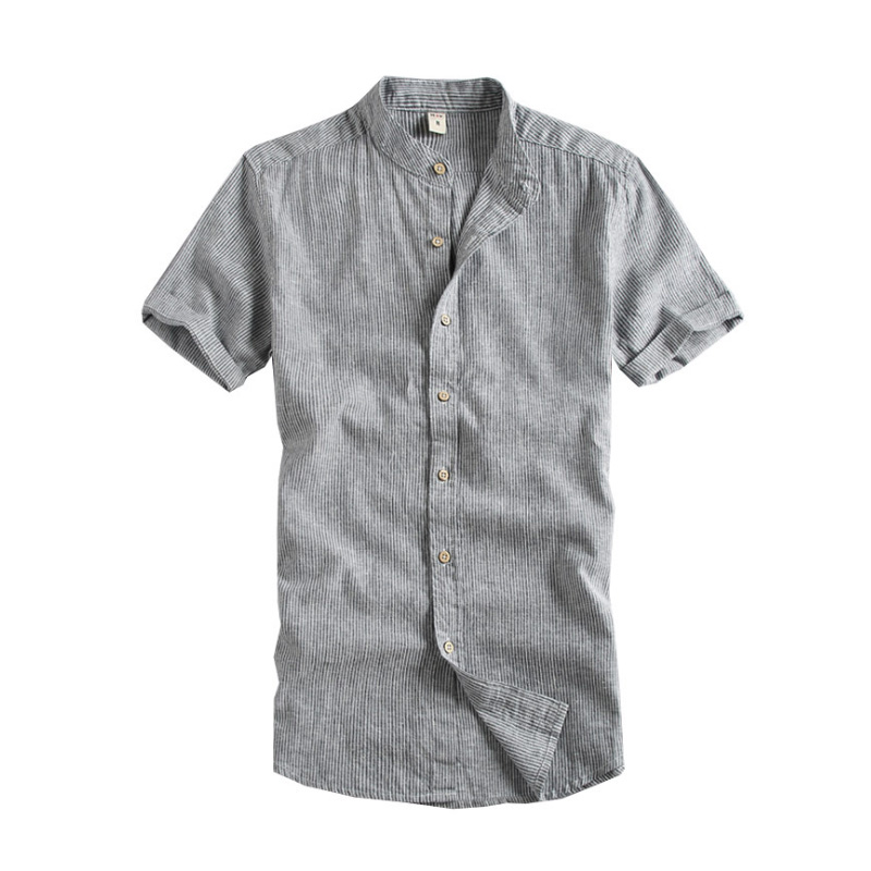 

HS030 men shirt 2020 new arrival fast fashion casual short sleeve shirts classical cotton linen strip shirt free shipping, White;black