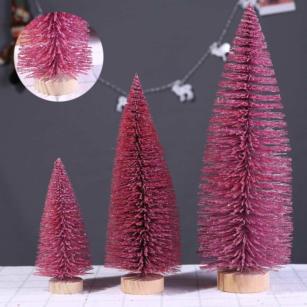 

Christmas Tree Mini Red Pine Tree With Wood Base DIY Crafts Home Table Decor Merry Christmas Table Decor Best Kids Gift#35