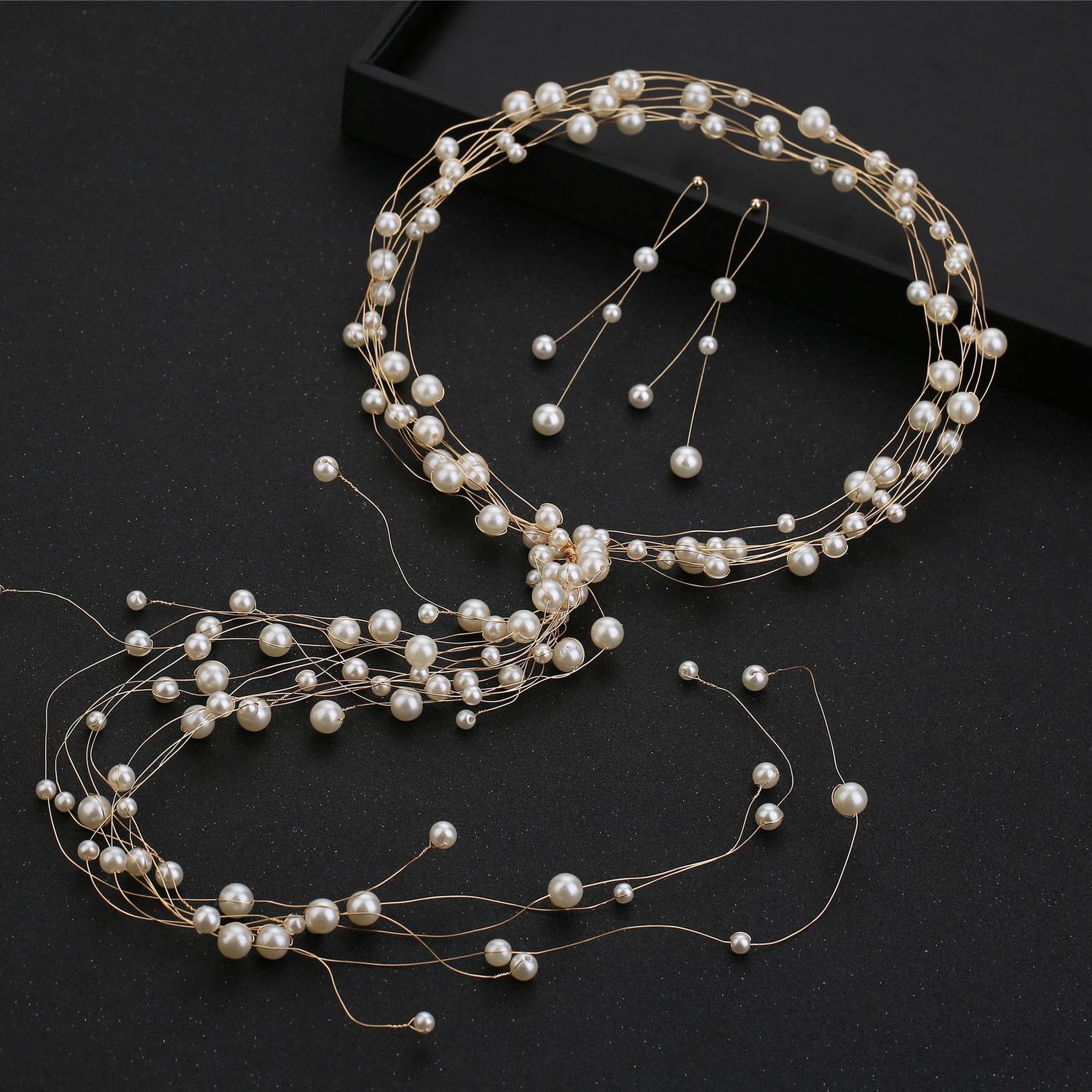

Korean Bride Wedding Headwear Manual High Light Pearl Garland Earrings Two Paper Set Group Combine Suit Wedding Dress Photography