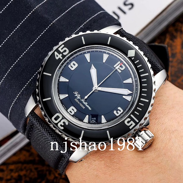 

2020 Luminous Watch 50 Fathoms Automatic Mechanical Mens Watches Leather Strap Sport High Quality Watches, Blue