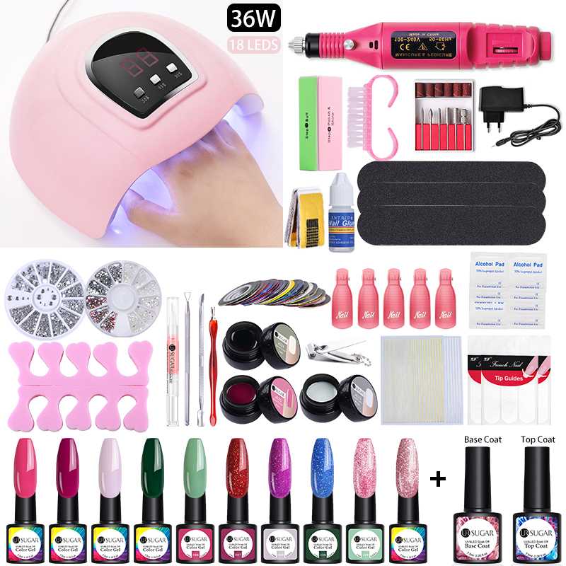 

UR SUGAR Manicure Set UV LED Lamp Dryer With 13pcs Nail Gel Polish Set Tools Gel Nail Kit