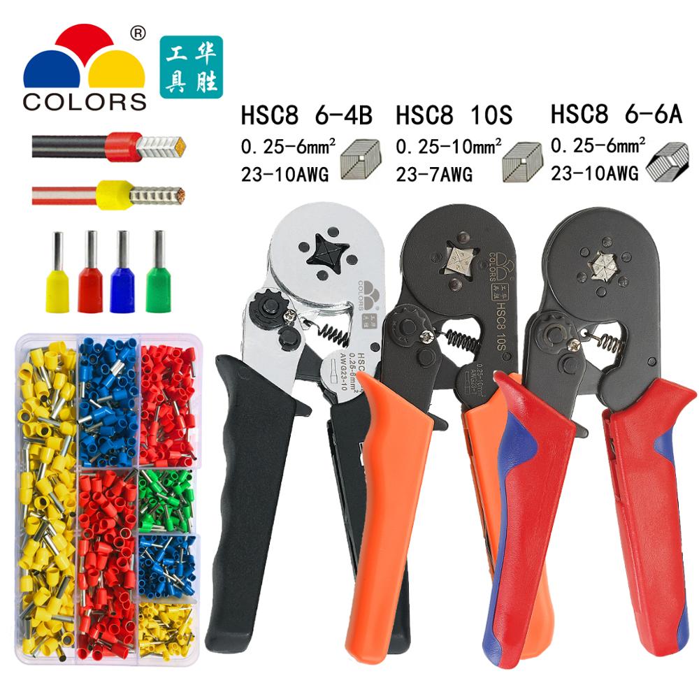 

COLORS crimping Pliers HSC8 6-6A 0.25-6mm2 23-10AWG Quadrilateral Hexagon insulation and non-insulation tube type of terminals