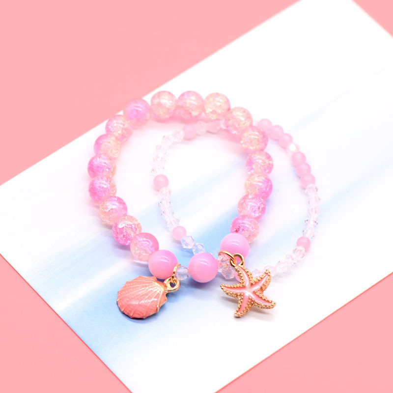 

Summer Korean Small Fresh Pink Beaded Girls Bracelets Bangles Bohemia Starfish Seashell Pendant Bracelets For Women Jewelry gift