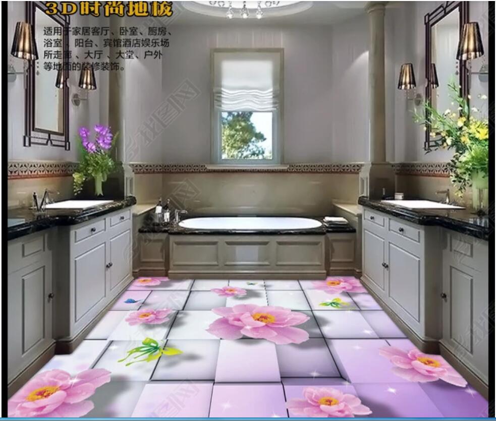 

3d pvc flooring custom photo Pink peony three-dimensional square 3D trendy fashion floor sticker self adhesive 3d wall murals wallpaper, Picture shows