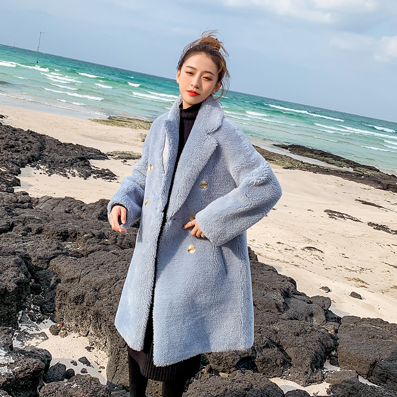 

Winter Wool Coat Women Turn Down Collar Particle Fleece Fashion Women Clothes 2019 New Soft Lambswool Casual Solid Coat, Beige