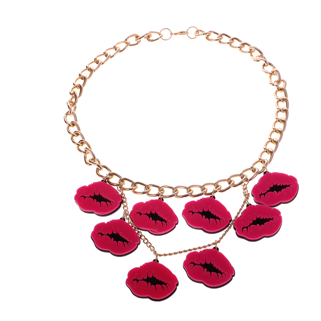 

Women Jewelry Chic Red Lip Gold Plated Statement Choker Chain Necklace, Silver