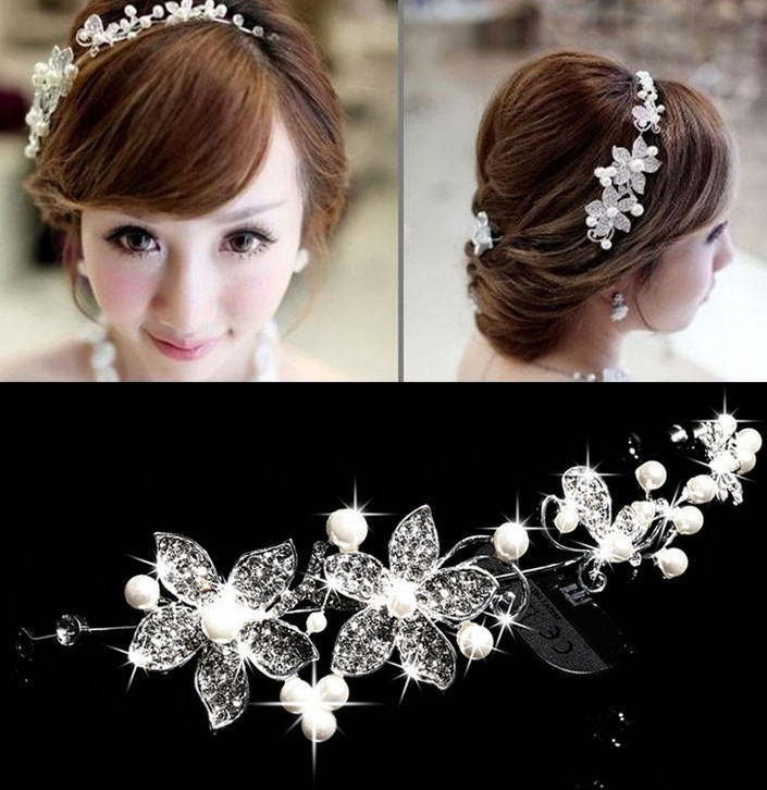 

Bride Ornaments Bride Alloy Diamond Pearl Soft Chain Frontlet Headwear Hair Decorate Wedding Dress Flower Accessories