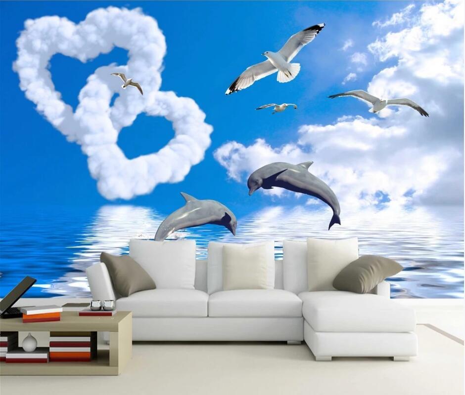 

AINYOOUSEM Heart to Heart 3D Ocean Seagull Background Wall papier peint papel de parede wallpaper 3d wallpaper stickers, As pic
