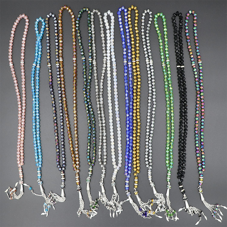

2019 New design colorful 99 pcs 8mm crystal glass muslim prayer bead bracelet for Islam people