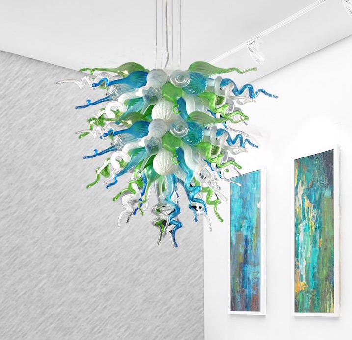 

Hot Sale Rustic Chandelier Turquoise Green White Living Room Lamps Blown Glass LED Bulbs Chandelier Lighting for Sale