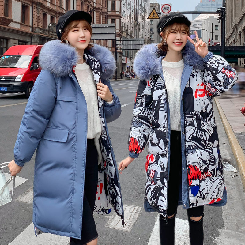 

Wholesale women's models in the long section of the thickening two sides wear fashion winter down jacket, Blue