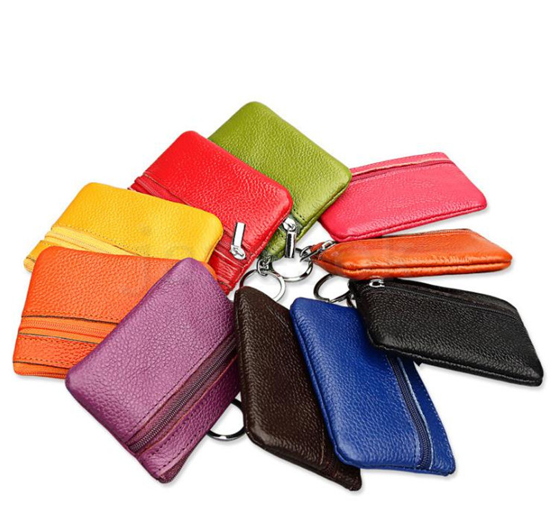 

Soft leather zip coin purse Mini Purse Wallet keychain zipper pouch Storage Bags Women Small Cute DA176