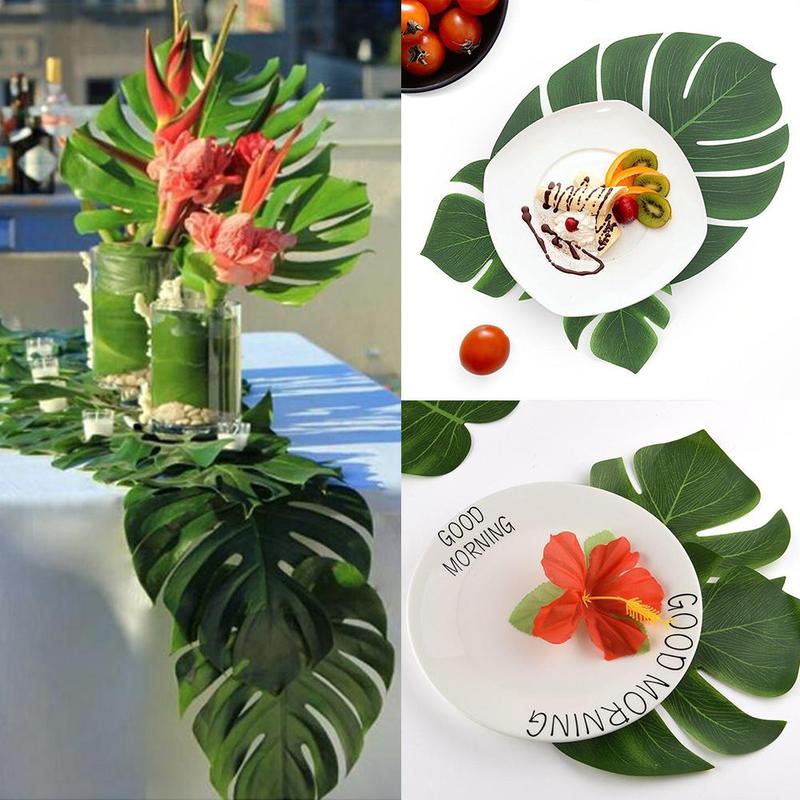 

12pcs/lot Plastic Tropical Palm Tree Leaves Artificial Tropical Plant Leaf Decorative Monstera Plants Home Garden Decoration