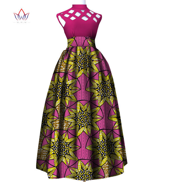 

Hot African Women Clothing Dashiki Bazin Riche Fashion Hollow Long Dress of Summer Traditional Print Stand Neck for Lady WY4942