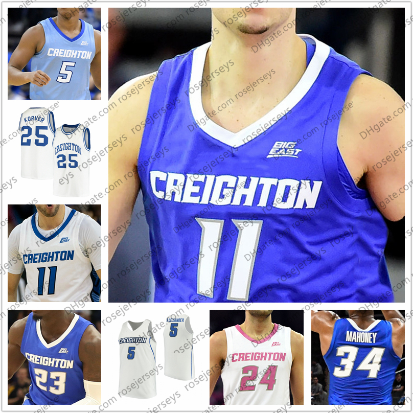 

Custom 2020 Creighton BLUEJAYS Basketball 5 Ty-Shon Alexander 11 Marcus Zegarowski 24 Mitch Ballock Blue Pink White Men Youth Kid Jersey 4XL, Black