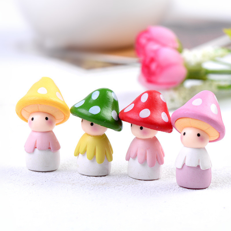 4pcs/Lot Garden Decorations Cute Mushroom Doll Figurines Miniature Craft Fairy Garden Gnome Moss Terrarium Gift DIY Ornament Micro Landscape-image-481095533
