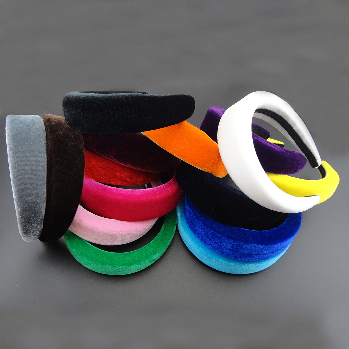 

5PCS 4.0cm Thick sponge filled Velvet Fabric Covered Plastic headbands hair Hoops for women Hot Chunky hairbands