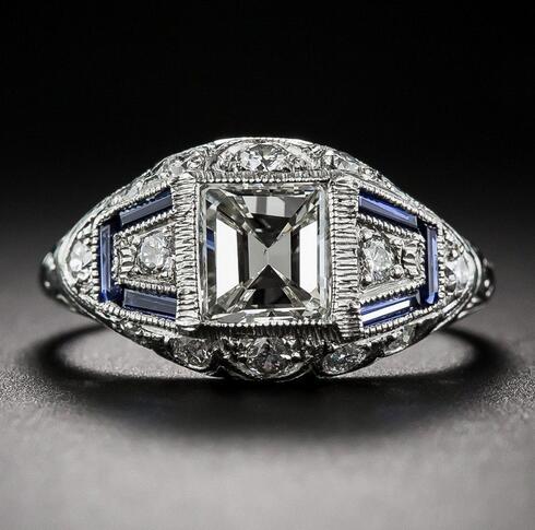 

Europe's best-selling inlaid blue zircon ring female beauty creative pattern engagement ring female party jewelry anillos