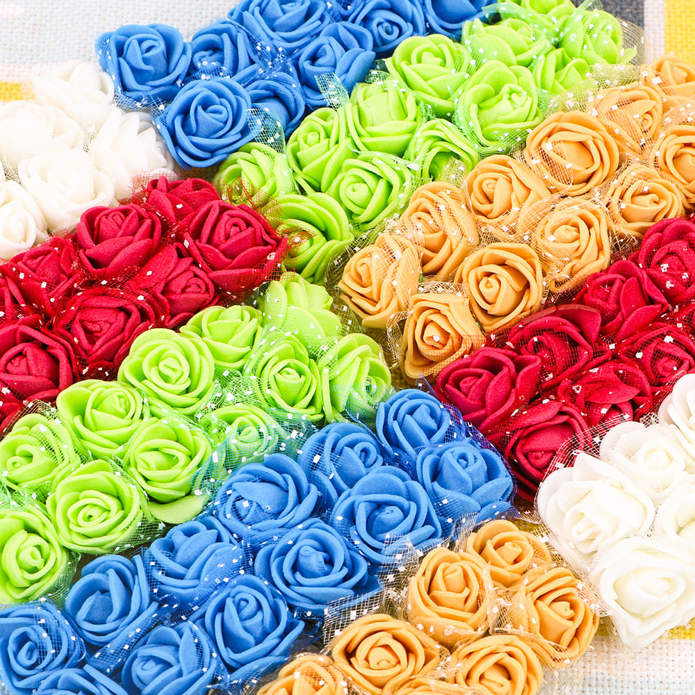 

Candy Gift Box Accessories PE Foam Flower Flower Vines Garland Woven Wreath Wedding Party Decor 144pcs/12 Bunch Artificial Rose, Blue